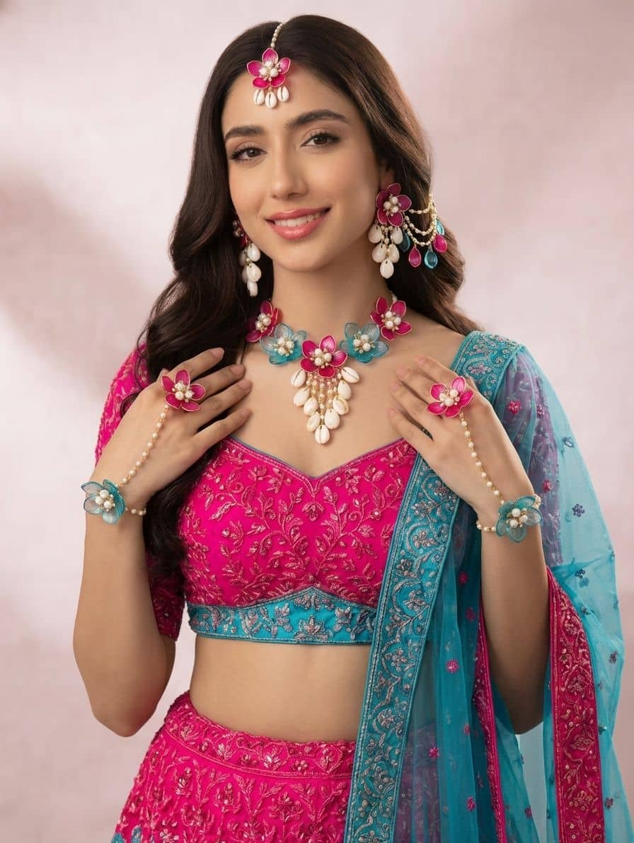 Handpicked Navratri Handmade Bangles & Seashell Earrings Set