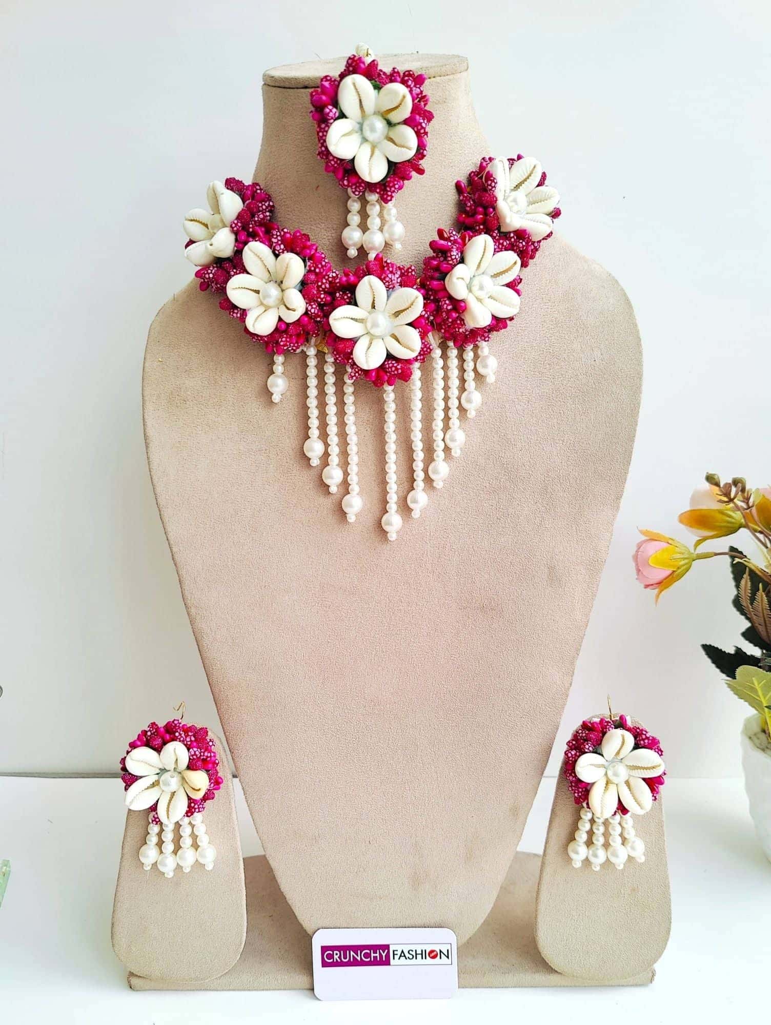 Designer Shell Pearl Harmony - White Wedding and Haldi Ceremony Jewellery Set