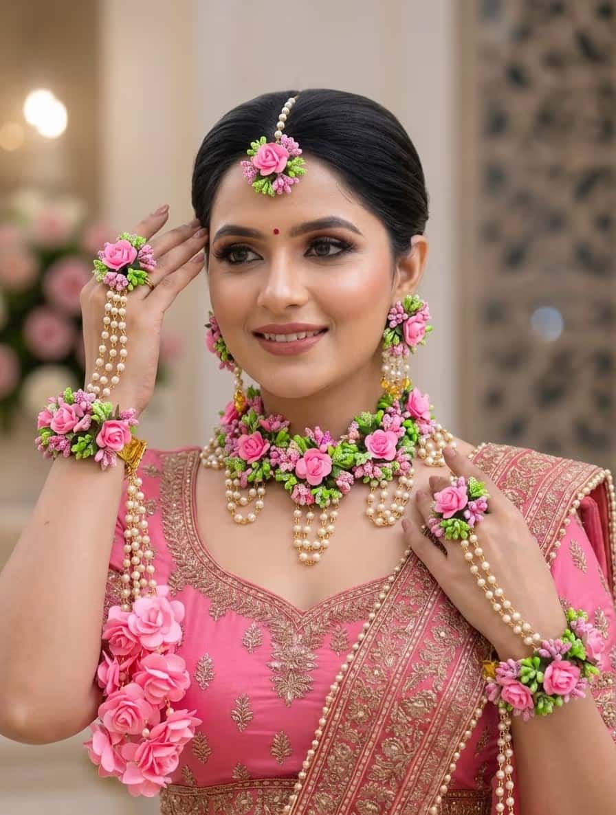 Pink & Green Bridal Floral Set with Kaliras
