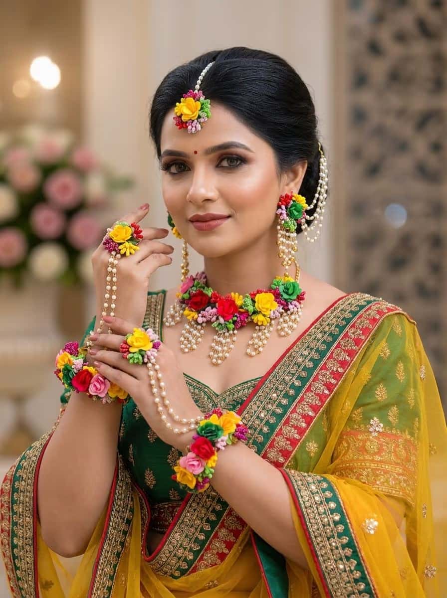 Multicolored Bridal Floral Set for Haldi & Mehndi